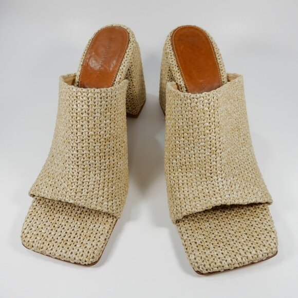 Dear Frances Deri Slip On Square Toe Mules EU 40 9.5 10 Beige Raffia Leather NEW - Picture 6 of 12